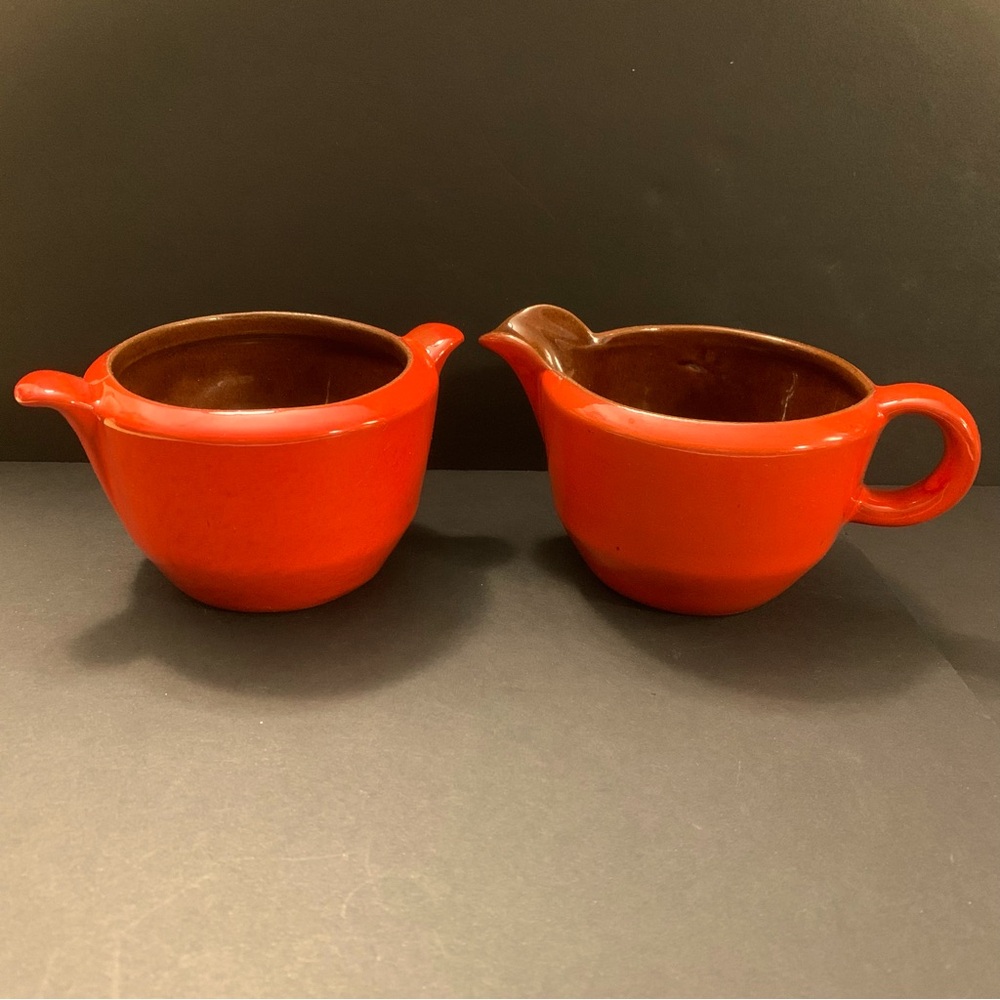 Frankoma West Wind Creamer & Sugar Bowl Flame Red Vintage